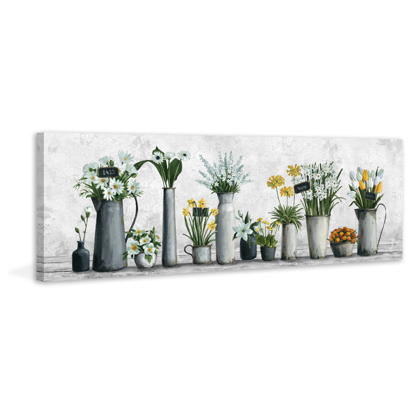 «White and Yellow Flowers», reproduction d'art sur toile, H 20 po x l 60 po