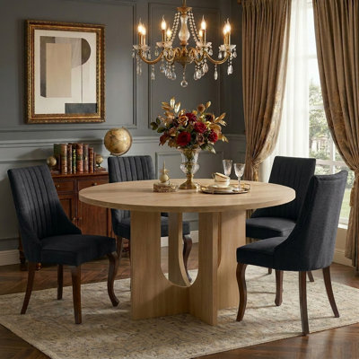 Retro Wooden Dining Set with High-Backrest Dining Chair Set for Dining Room