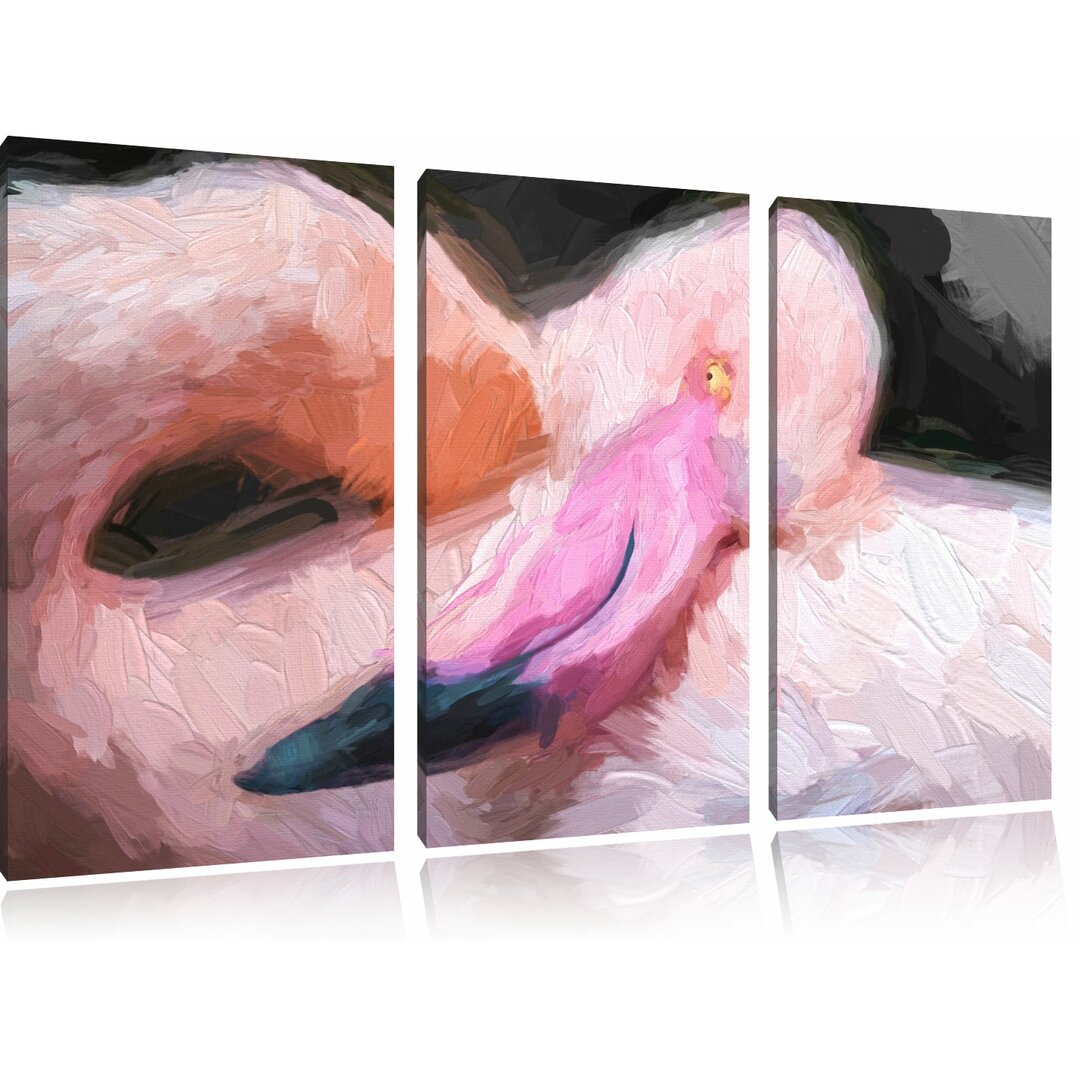 3-tlg. Leinwandbilder-Set „Eleganter Flamingo“, Kunstdruck