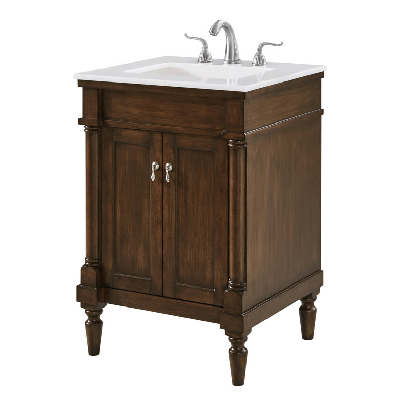Lexington 24'' Single Bathroom Vanity with Engineered Marble Top, Walnut, White