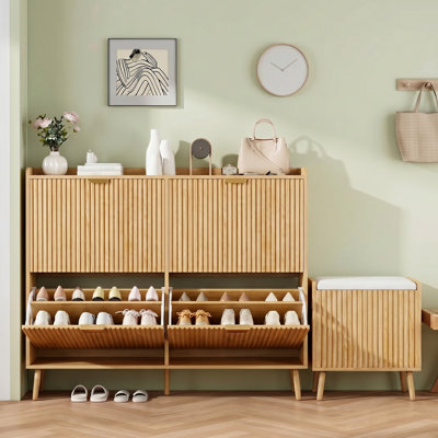 Armoire à chaussures 24 paires avec 4 tiroirs rabattables et banc de rangement pour le vestibule
