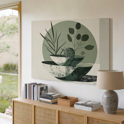 Green Bowl Abstract Canvasminimalist Design With Botanical Elements Wall Art Canvas Ready To Hang Gallery Wrapped Home Decor Modern Design