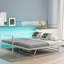 Lit de jour simple en métal avec finition blanche, DEL et lit gigogne, accolades sur lit gigogne pour faciliter l'installation du lit, fabrication solide avec lit réglable en acier robuste, idéal pour les invités-408607380