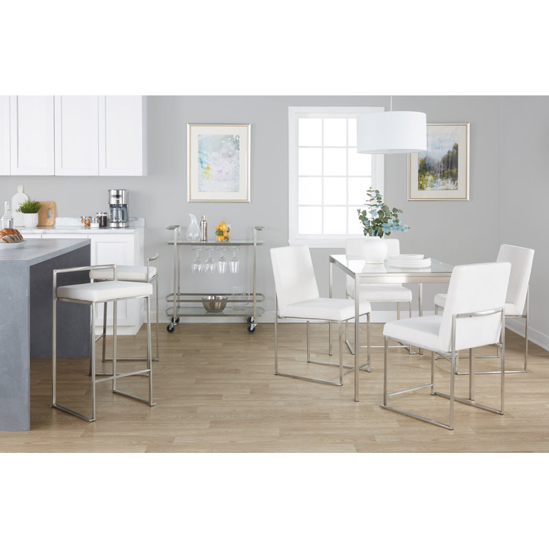 Brieon Upholstered Stackable Bar & Counter Stool (Set of 3), Counter Stool (27" Seat Height), White Velvet/Stainless Steel