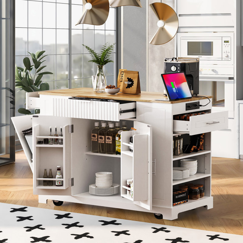 Îlot de cuisine 48,5 po Justina, Blanc