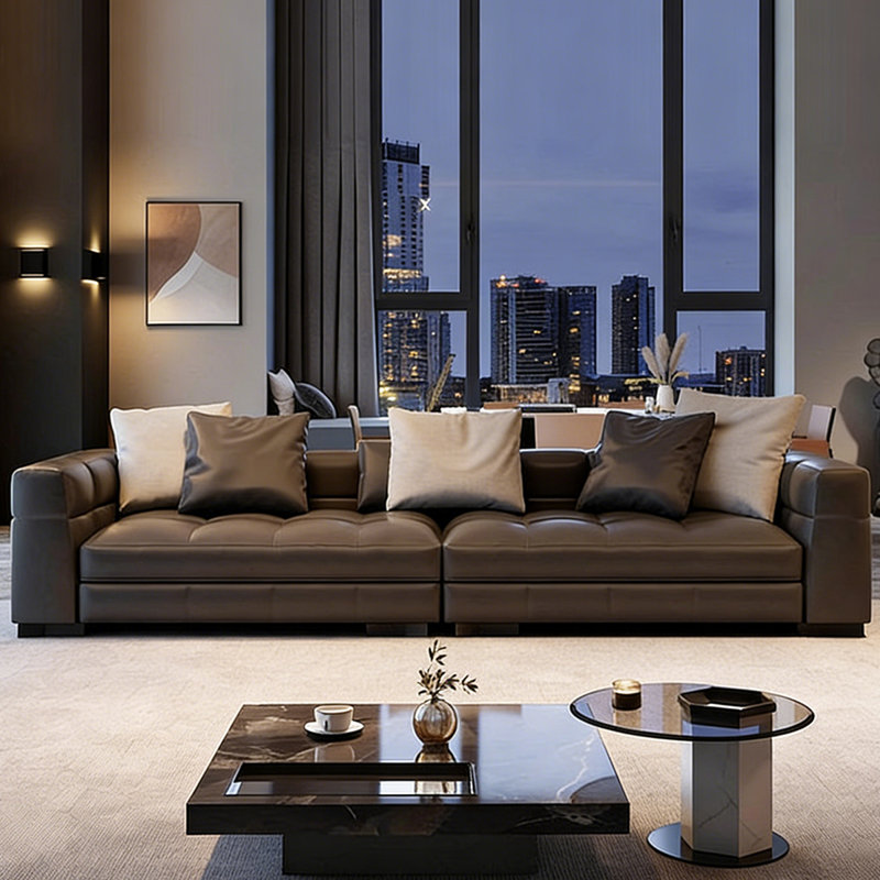 Brown Genuine Leather Modular Sofa cushion couch