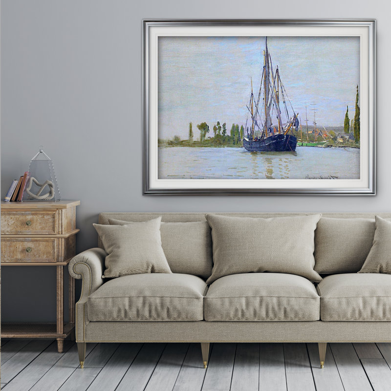 « the voilier bateau », impression, Cadre argenté, H 30 po x l 42 po x P 2 po, Pas de tapis