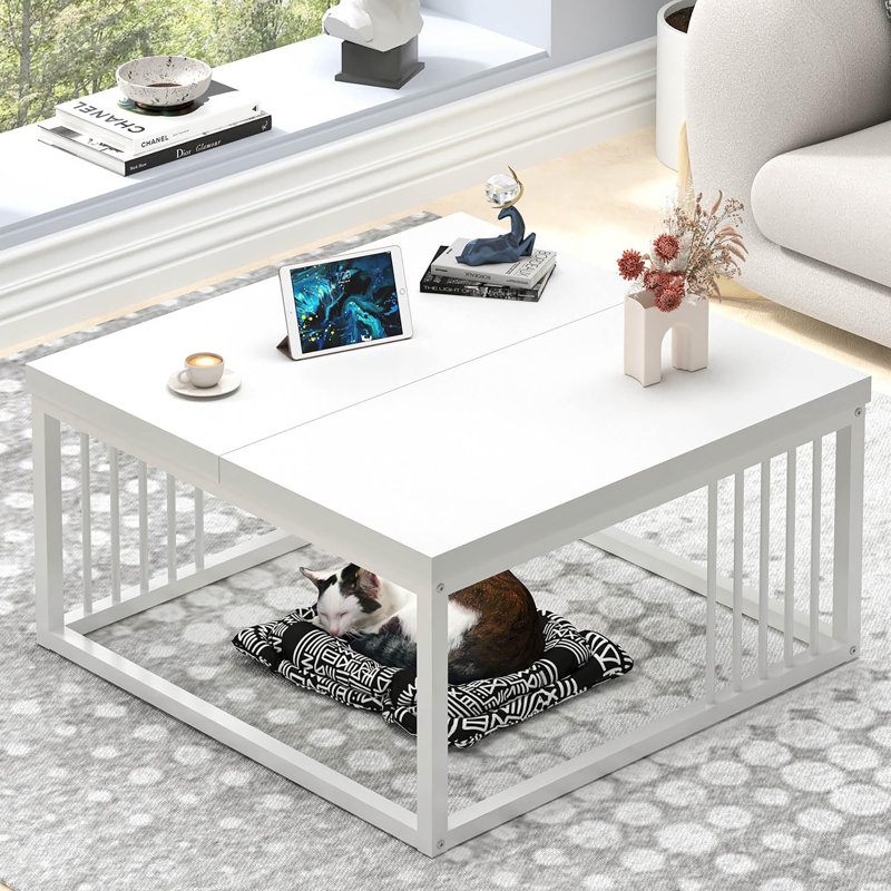 Table basse industrielle en bois et métal, Blanc