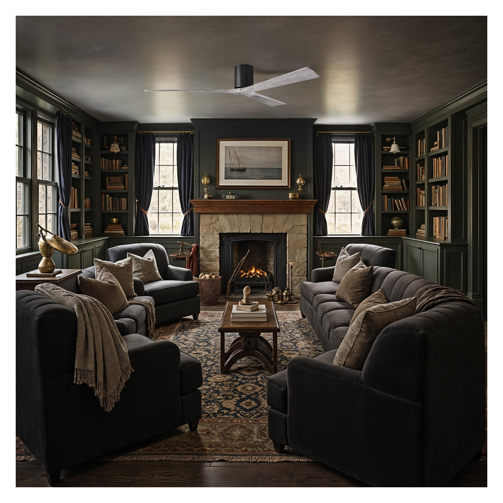 Olivier 3 Blade Ceiling Fan, Matte Black, Barn Wood Tone, 72"