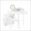 Bureau de coiffeuse d'angle avec lumières DEL et grand rangement, idéal pour les petits espaces et les routines de beauté modernes