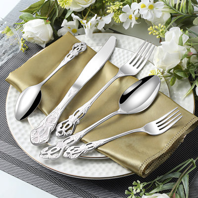 20 Pieces Royal Court Stainless Steel Cutlery Set - Elegant Embossed Hollow-Out Design For Steak Knives, Forks, And Dessert Spoons, Perfect For Hotels And Western Restaurants