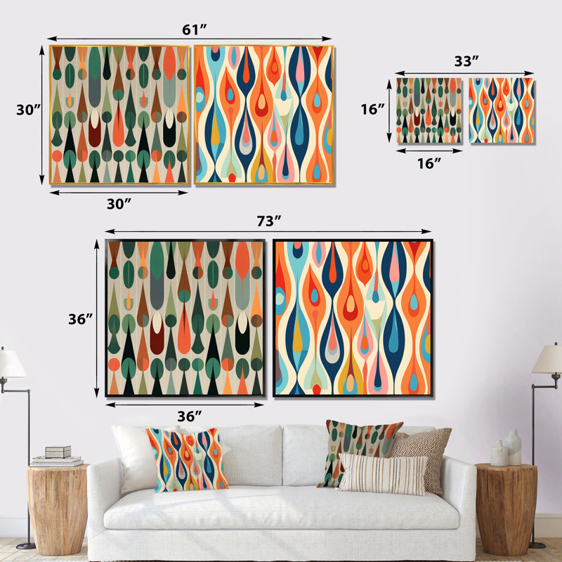 «Retro Abstractleaves», 2 pièces, Toile tendue, H 36 po x l 73 po