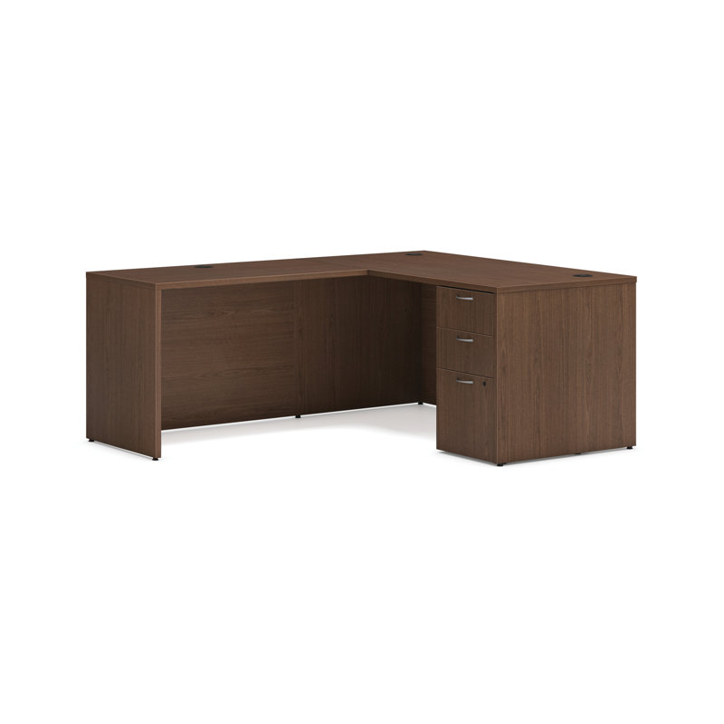Bureau modulaire en L avec piédestal simple, H 29 po x l 60 po x P 66 po, Noyer sépia