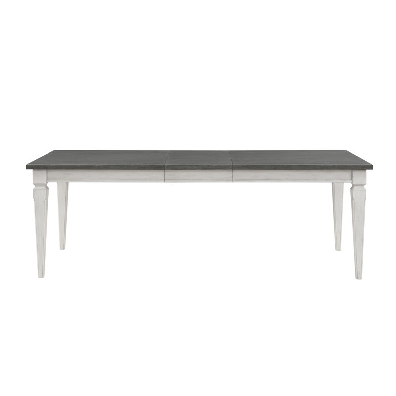 Table de salle à manger Katia gris rustique et blanc vieilli avec feuille (sans la chaise)