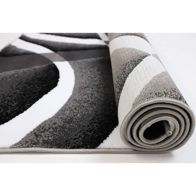 Ivy Bronx 5x7 Gray&WhiteSwirlsAreaRug -ModernContemporaryCarpet forLivingRoom orDining Room