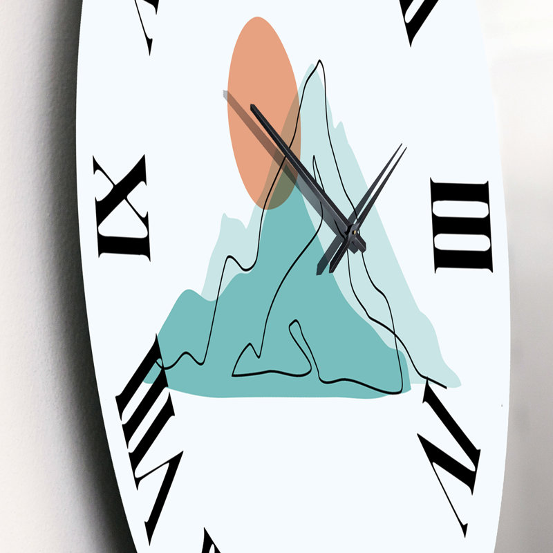 Horloge murale moderne, lune rouge sur montagnes bleues abstraites II, Petit
