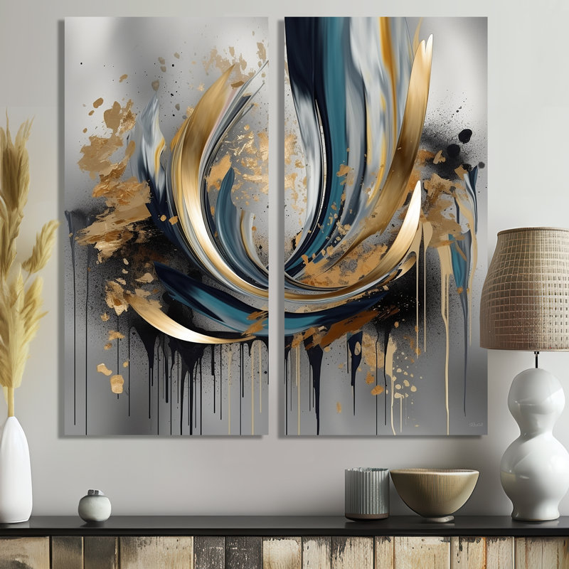 Formes abstraites et lignes infinies IV - art mural doré, H 40 po x l 40 po, Toile tendue, Ne s’applique pas