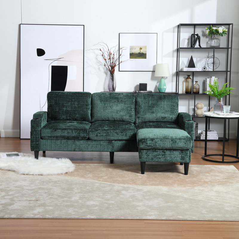 Canapé modulaire en chenille Ardis, 3 avec rangement, meubles de salon confortables, 3 rangements et poches, Émeraude