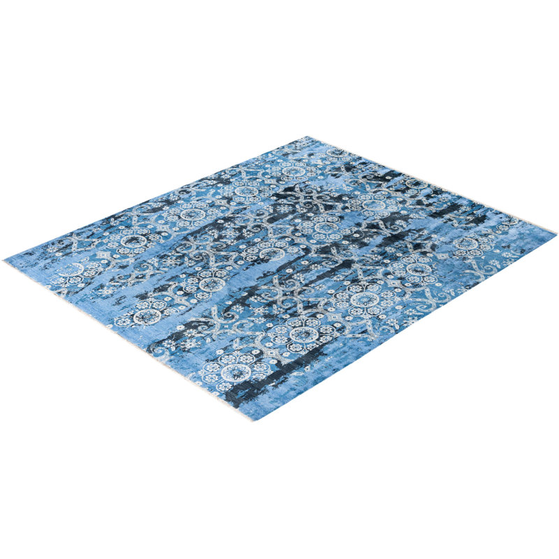 Tapis unique noué à la main bleu clair 8 pi 3 po x 9 pi 10 po Leonard