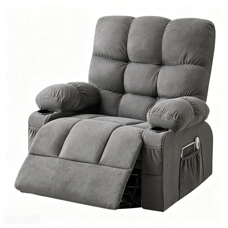 39" Gray Tufted Chenille Heated Massage Swivel Rocker Recliner With USB