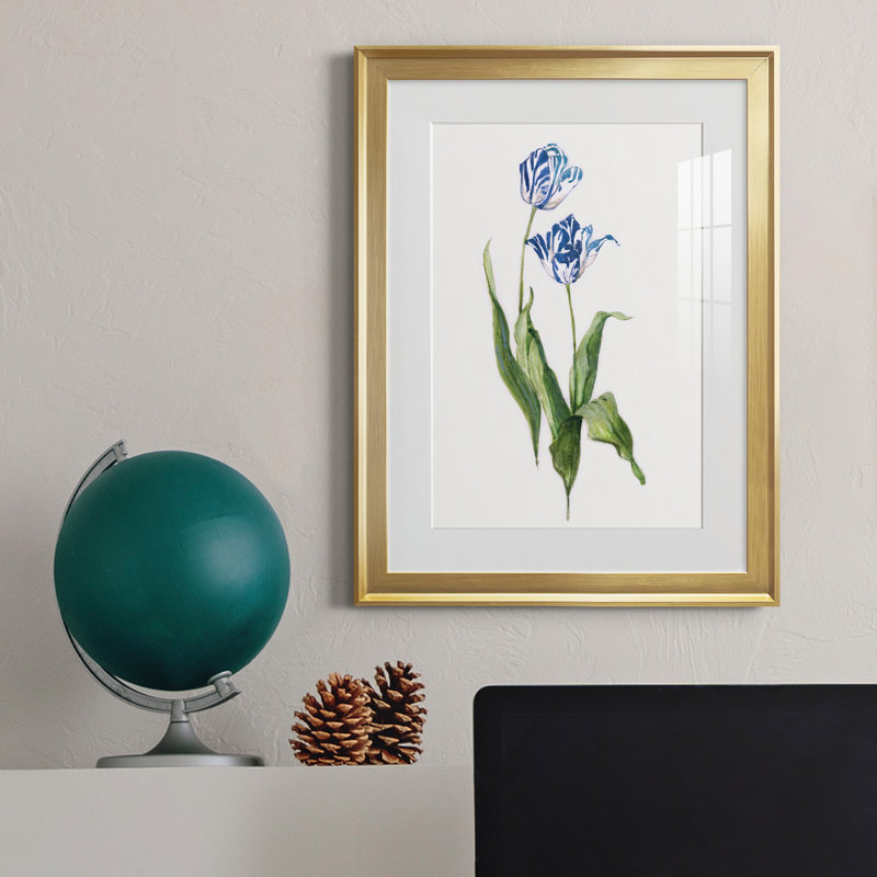 Peinture botanique bleue vive II, Or, H 18,5 po x l 24,5 po x P 1,5 po