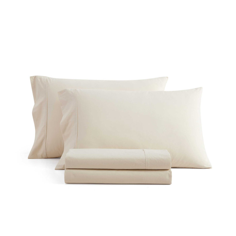Martha Stewart Skylands Solid Cotton Percale Beige Sheet Set, Beige, King  Sheet Set with 2 Pillowcases