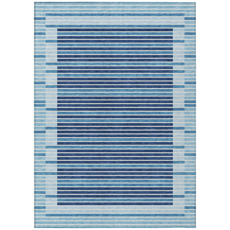 Tapis extérieur lavable rayé bleu ciel et bleu denim 3 pi x 5 pi