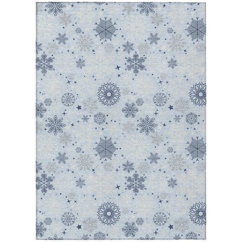 Machine Washable Indoor/Outdoor Christmas Snowflake Xhevrie Sky Rug, Rectangle 2'6" x 3'10"