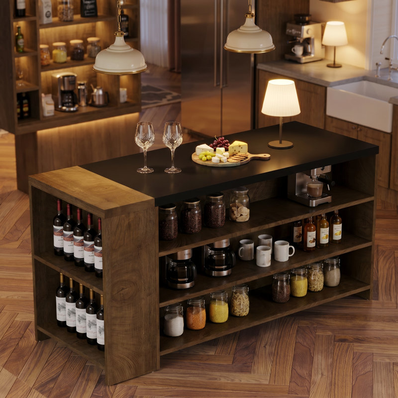 139.95 cm W Kitchen Island with Top, Light Brown