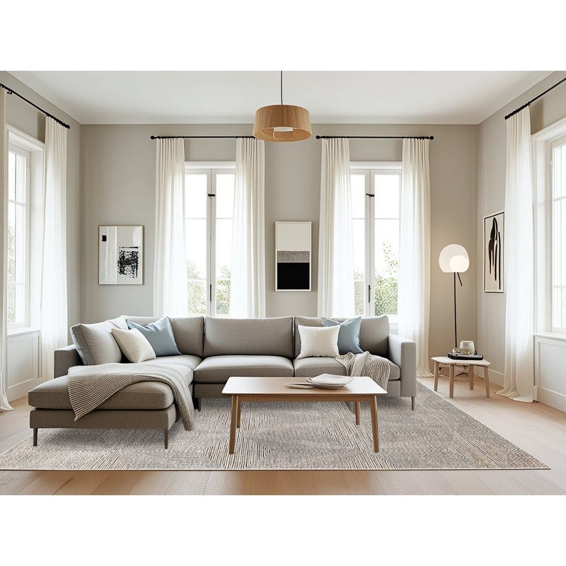 Tapis gris / beige à motif géométrique, Rectangle 8 pi x 10 pi