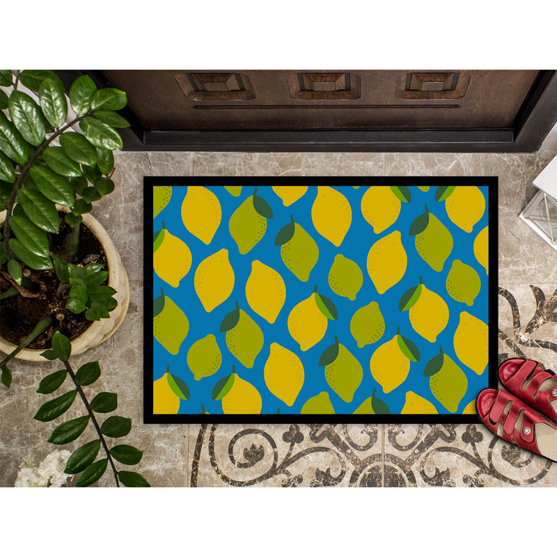 Tapis de porte pour l’extérieur antidérapant citrons et limes, Bleu, L 27 po x L 18 po 