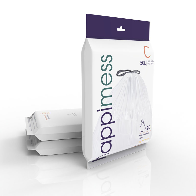 Drawstring Trash Bags 60 Count, 13.2 Gallons, White