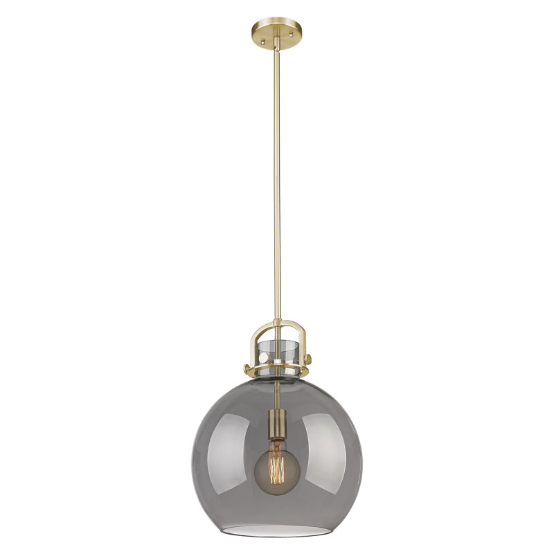 Luminaire suspendu à 1 tige Sligo, H 17,63 po x l 14 po x P 14 po, Bronze champagne, Gris fumée clair