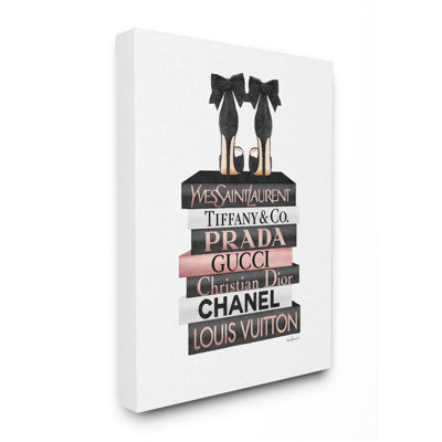 Elegant Black Bow Heals On Glam Designer Bookstack by Amanda Greenwood - Print