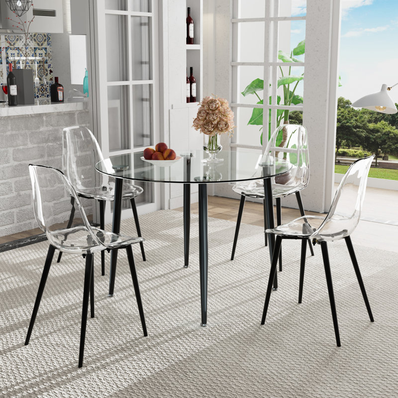 Ensemble repas pour 4 personnes Harisan, H 30 po x L 40 po x l 40 po, Transparent/noir