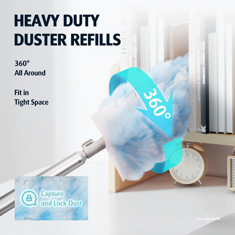 20 Count Heavy Duty Duster Refill For Swiffer Duster, Ceiling Fan Cleaner Duster With 5.5FT Extension Pole, Disposable Long Extendable Handle Feather Dusters Kit For Ceiling Fan Blades, Wall, Cobweb