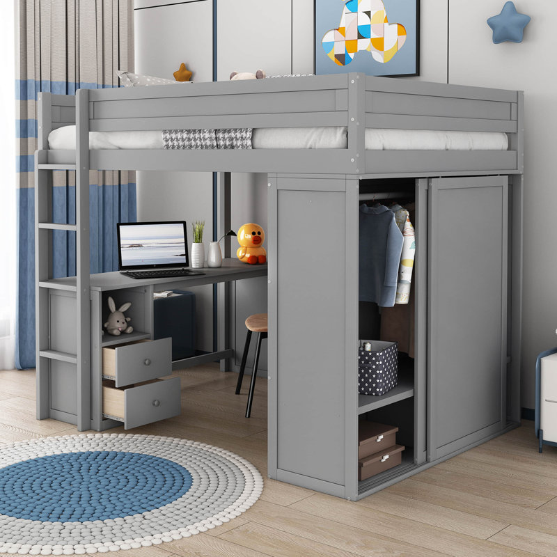 Ieishia Kids Loft Bed, Gray, Full