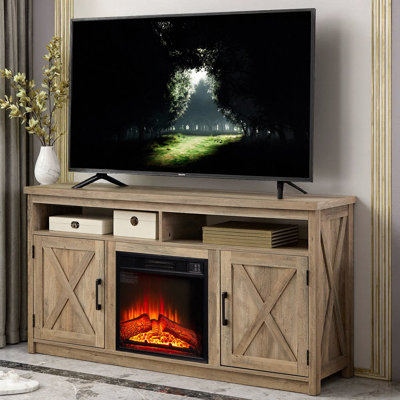 Élégant meuble télé de campagne 2 portes avec foyer - espresso