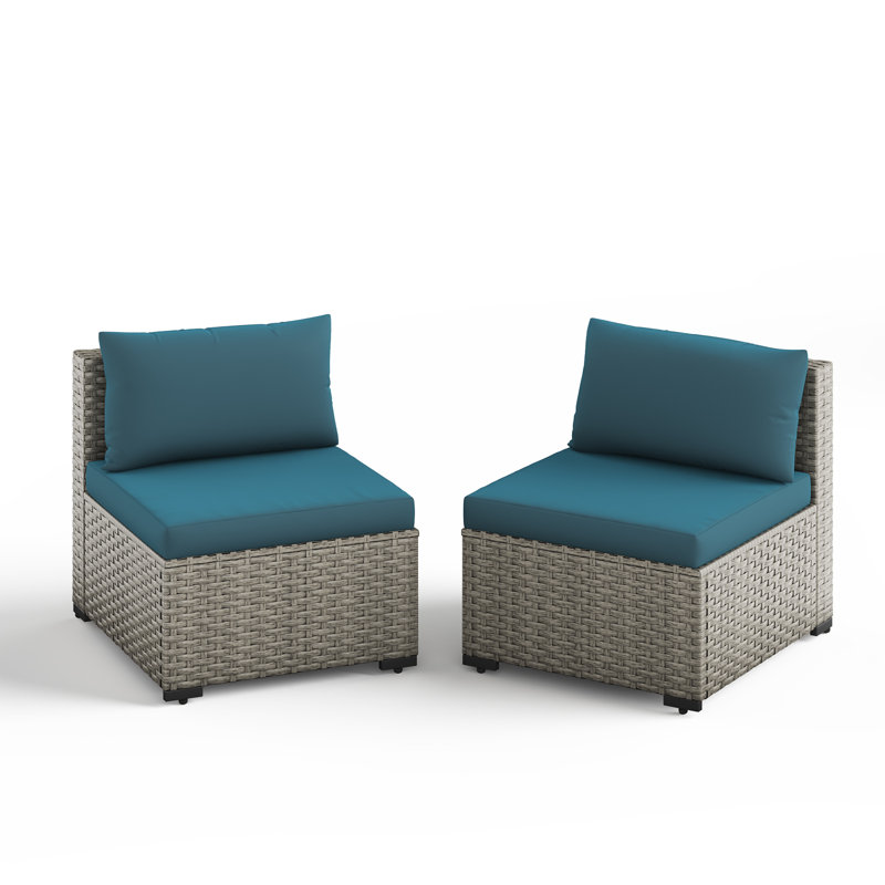 Zoea Outdoor Patio Sofa with Removable Cushions (Set of 2) , Lake Blue