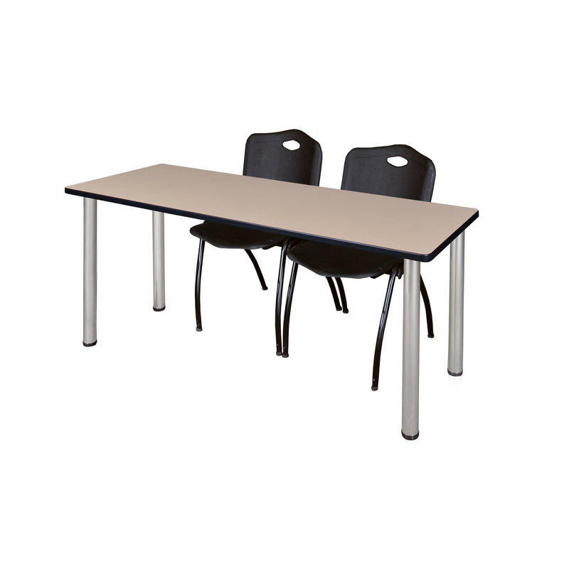 Regency Kee Training Table Top & 2 M Stack Chairs, Black, Gray, 29" H x 66" L x 24" W