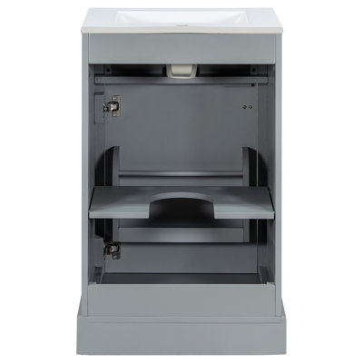 20-Inch Bathroom Vanity with Ceramic Sink, Soft Close Door, Adjustable Shelf, and Door-Mounted Storage Rack