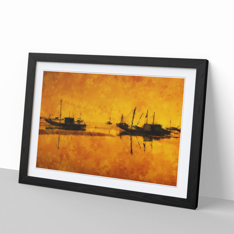 Fishing Boats at Sunset - Framed Print, Black Framed, 48cm H x 65cm W x 2cm D