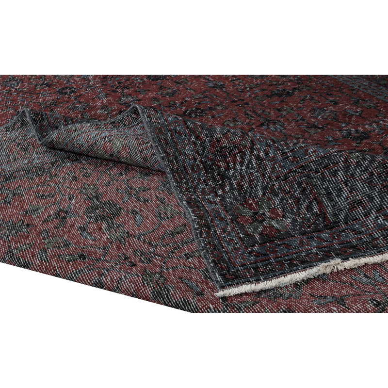 Tapis turc en laine fabriqué à la main de 6,5 po x 6,6 pi et teint en rouge pour des intérieurs modernes