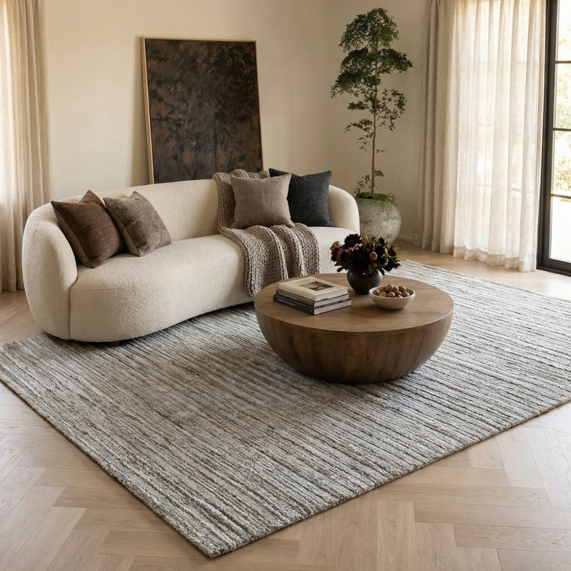 Tapis intérieur rayé gris / crème 4 pi x 6 pi (3 pi 11 po x 5 pi 7 po) Sama de Branch Branch