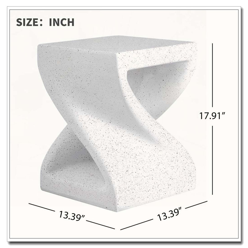 Outdoor Wood Grain Square MGO Side Table, White Marble1