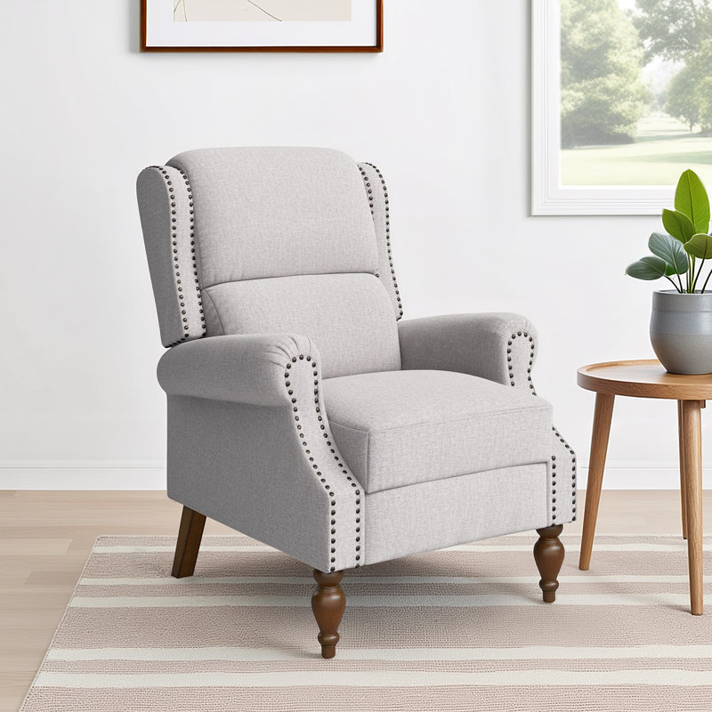Ariany Polyester Manual Reclining Chair with Nailhead Trim, Oatmeal