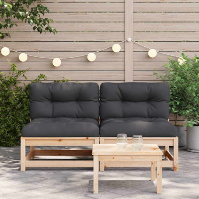 Ophelia & Co. Patio Sofas Armless With Cushions 2 Pcs Solid Wood Pine by Ophelia & Co.