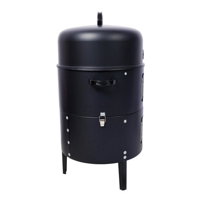 17-Inch Heavy Duty Steel Charcoal Smoker Round Bbq Grill For Outdoor Cooking, Black