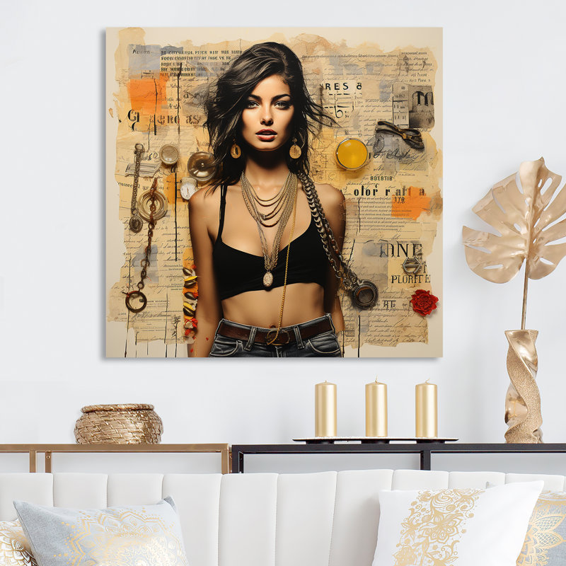 Chic Couture Accessoires, Portrait rétro I - accessoires de mode, art mural en métal, H 16 po x l 16 po