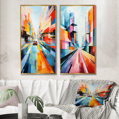 Colorful Cubism 24Hrs Le Man Race Track IV - Race Tracks Canvas Wall Art Set Of 2